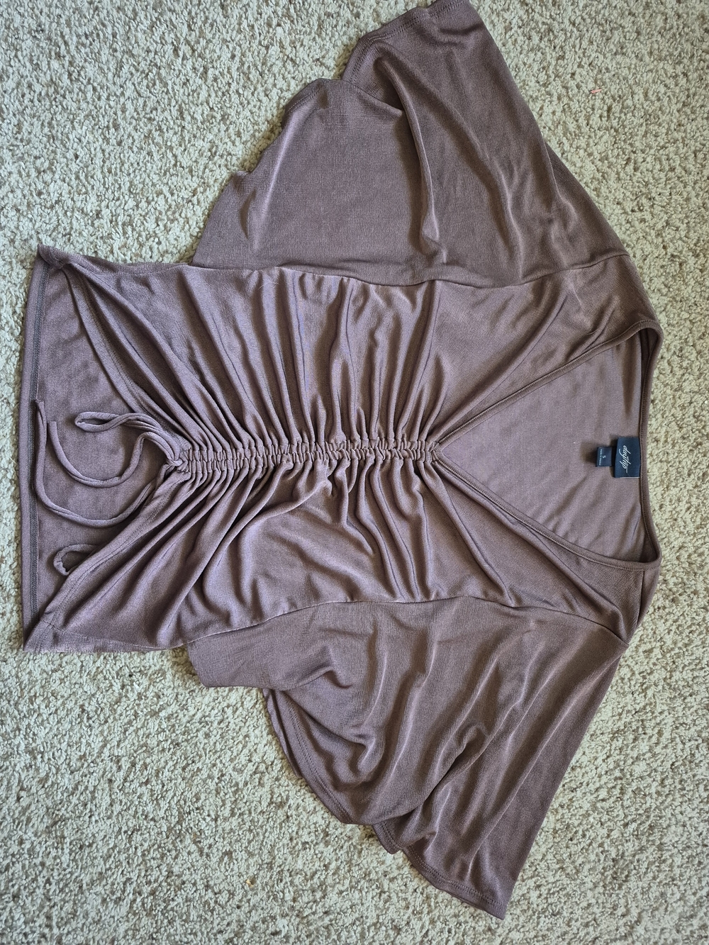 Moda International Mauve Brown Drawstring V-Neck Top